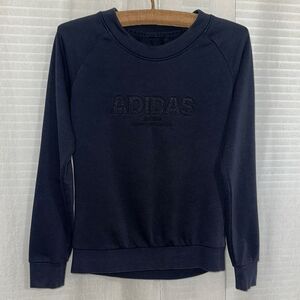 adidas L Unisex Child Navy Crewneck Terrycloth Interior Sweatshirt